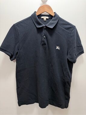 Authentic Burberry Navy Cotton Polo Shirt with Logo Size M